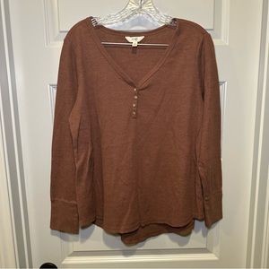 Terra & Sky Brown V Neck Henley Thermal Top size 0X